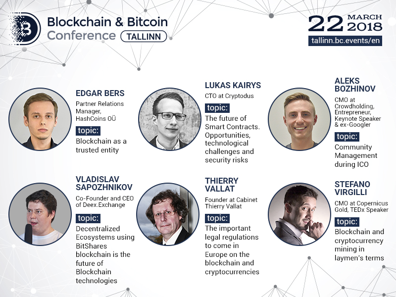 At Blockchain & Bitcoin Conference Tallinn, world-class lawyers, developers and marketers will deliver presentations 