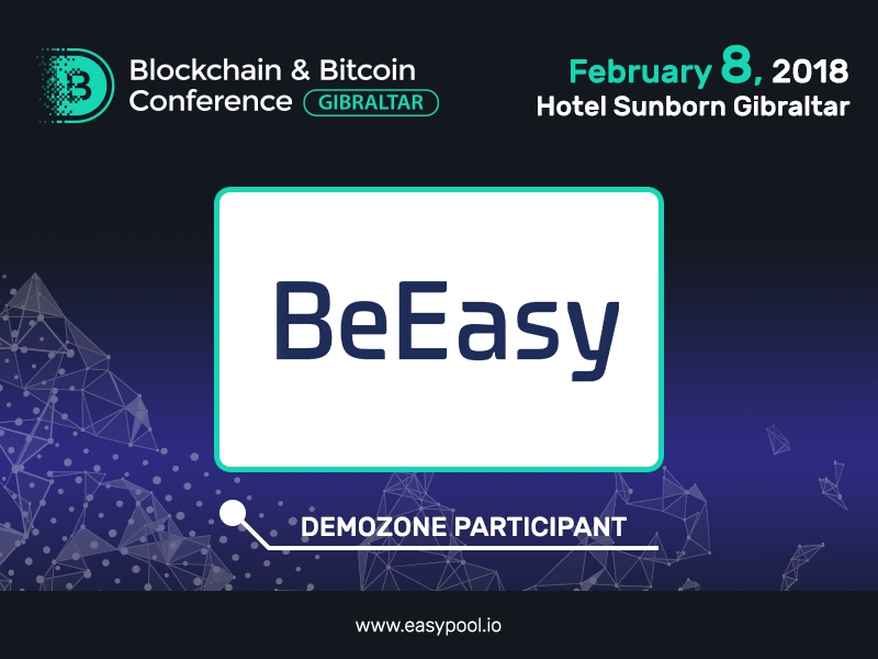 Participant of the exhibition area of Blockchain & Bitcoin Conference Gibraltar – a multifunctional blockchain platform BeEasy 