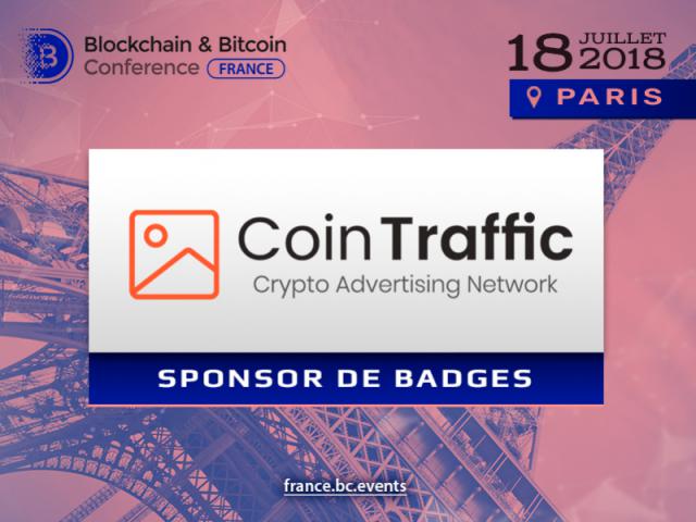 Agence média CoinTraffic est le sponsor de badges de « Blockchain & Bitcoin Conference France »