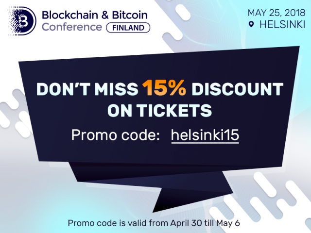 Get ticket to Blockchain & Bitcoin Conference Finland with 15% discount